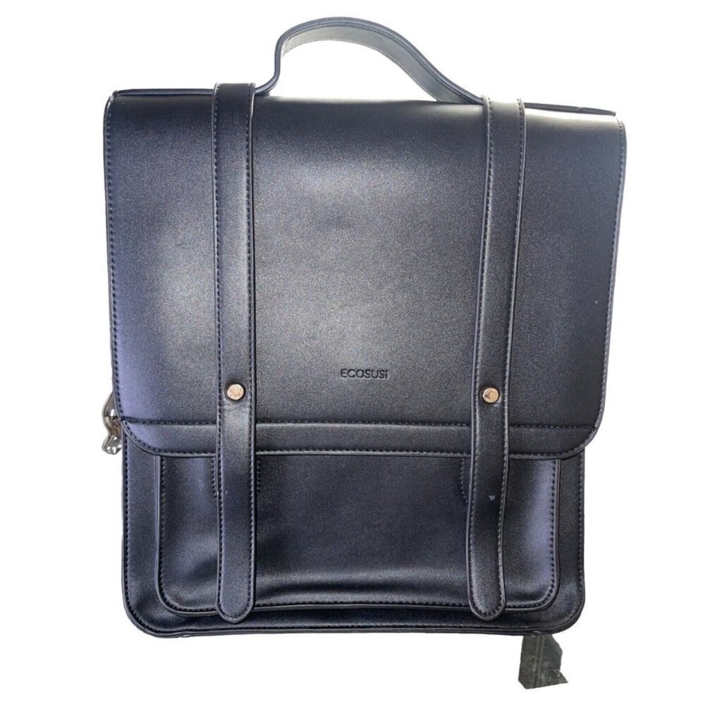 ECOSUSI Black Vegan Leather Backpack or Messenger Laptop Bag